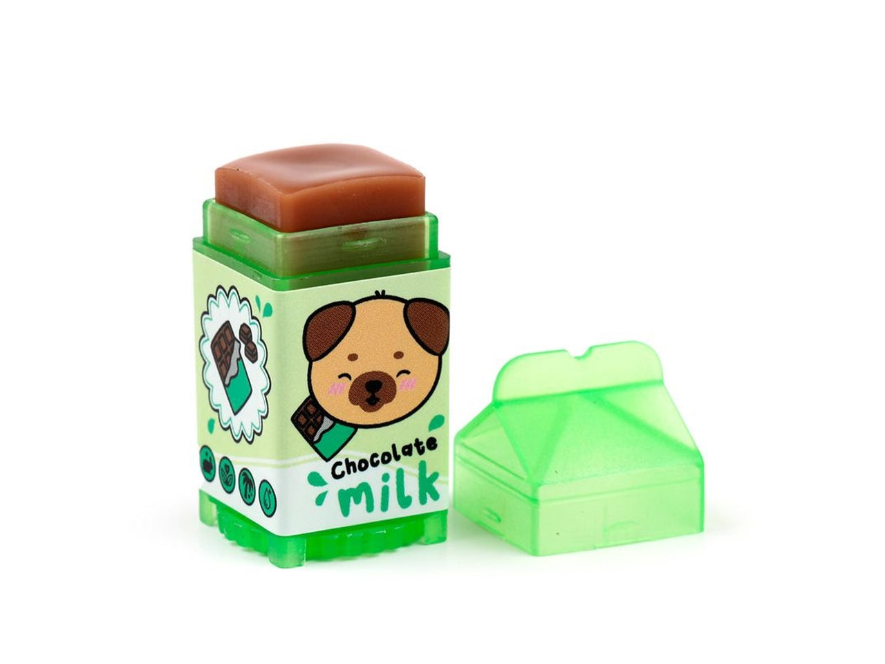 Burrocacao a forma di cartone del latte in plastica, 4 colori assortiti al cioccolato, fragola, vaniglia, e banana - Puckator