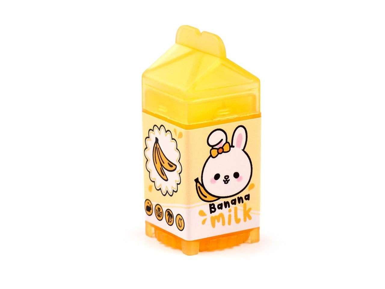 Burrocacao a forma di cartone del latte in plastica, 4 colori assortiti al cioccolato, fragola, vaniglia, e banana - Puckator