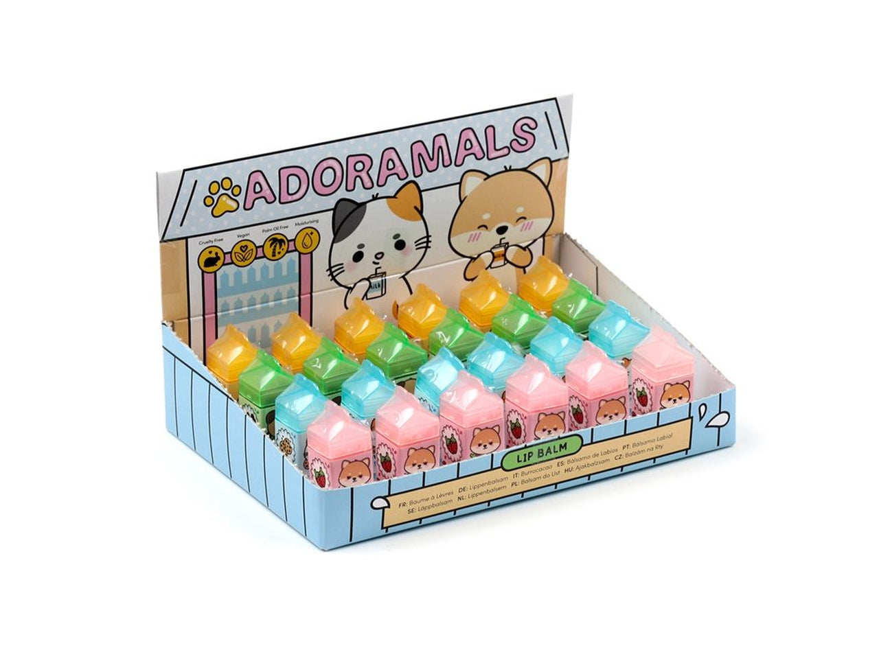 Burrocacao a forma di cartone del latte in plastica, 4 colori assortiti al cioccolato, fragola, vaniglia, e banana - Puckator
