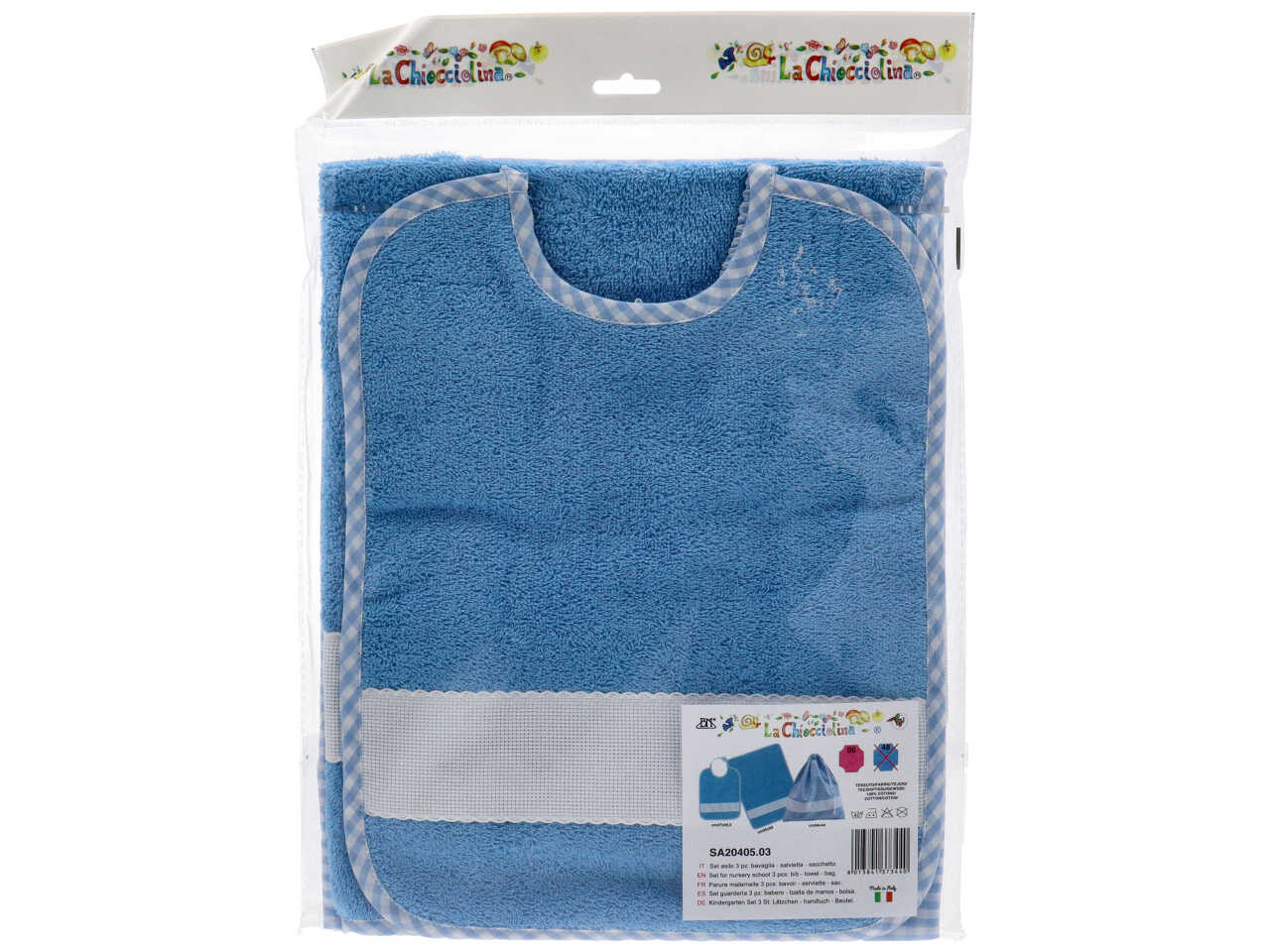 Set asilo quadretti 3 pezzi azzurro sa20405.03 002