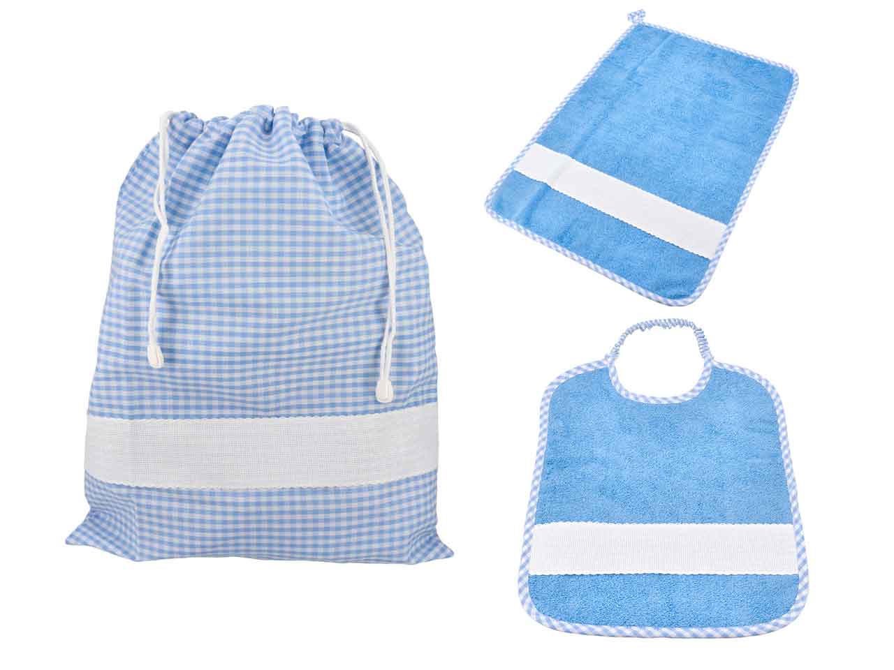 Set asilo quadretti 3 pezzi azzurro sa20405.03 002