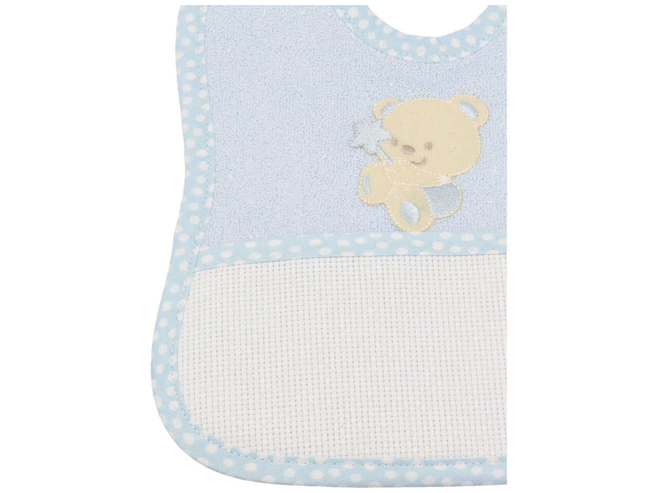 Bavetta bimbo in spugna celeste in cotone con tela aida per ricamo, 18x24 cm - La Chiocciolina