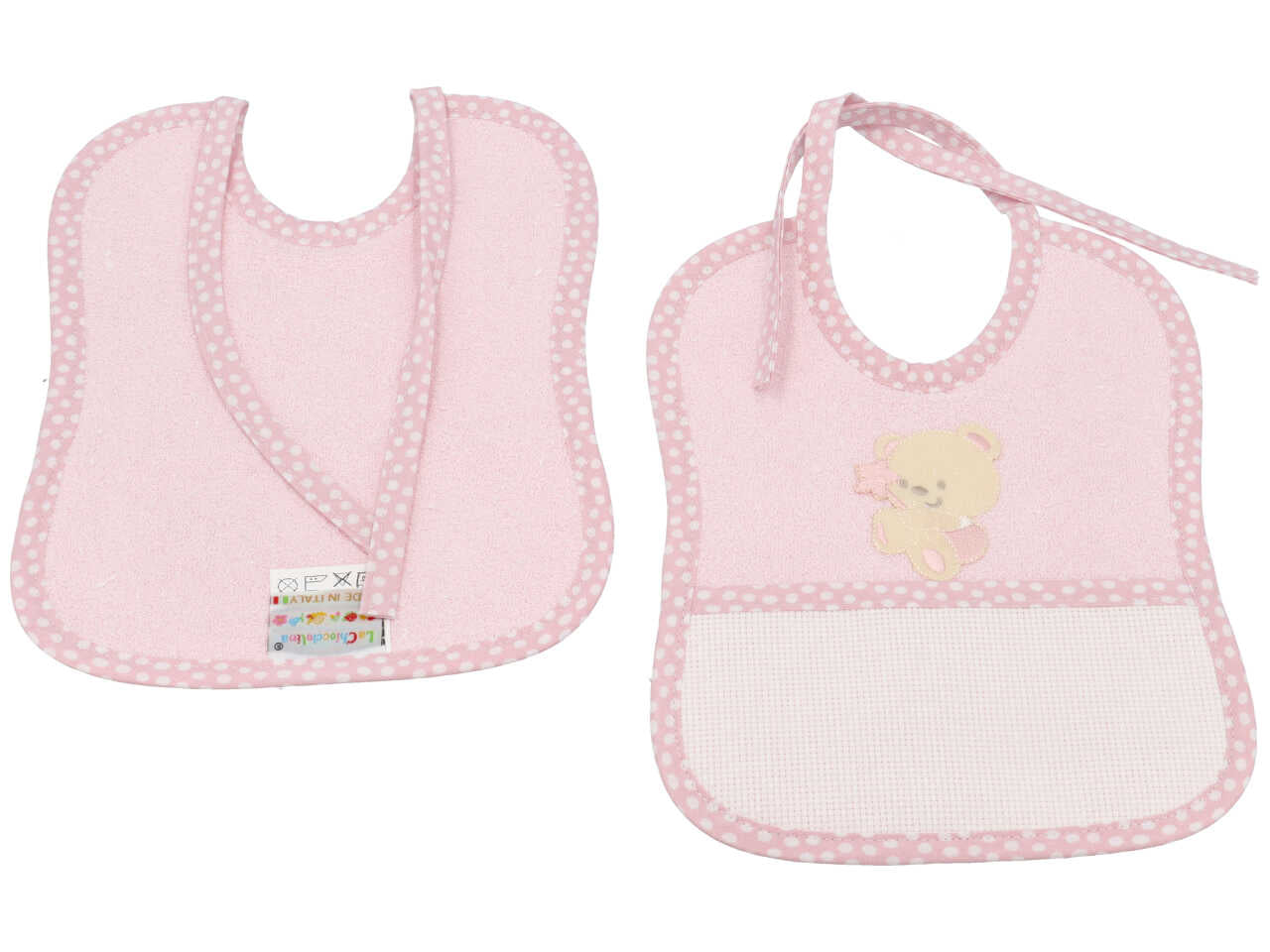 Bavetta bimba in spugna rosa in cotone con tela aida per ricamo, 18x24 cm - La Chiocciolina