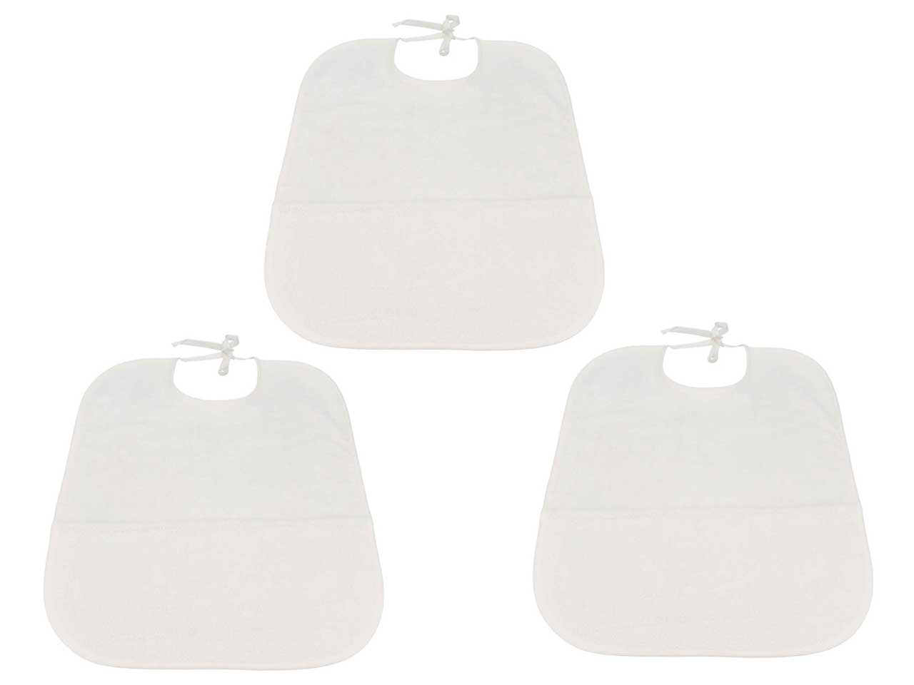 Bavetta per anziani in spugna di cotone bianco 37x50 cm, confezione da 3 - La chiocciolina