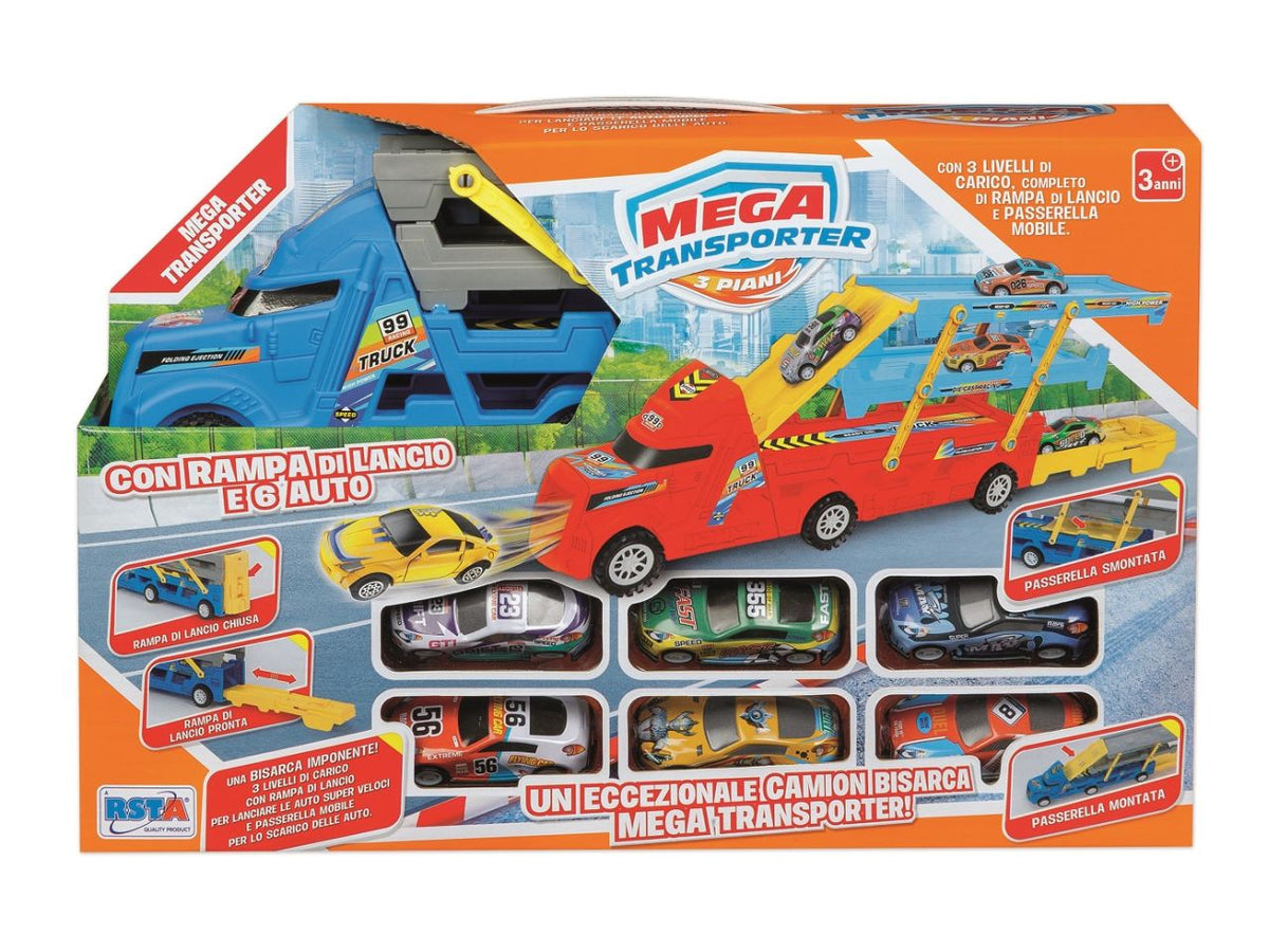 Camion mega transporter con 6 auto in metallo
