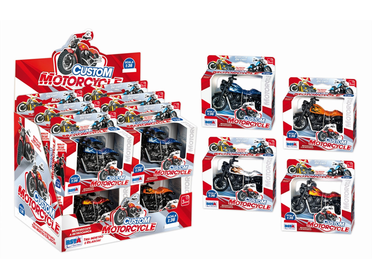 Motociclette die cast retrocarica scala 1:36  - disponibile in 4 assortimenti