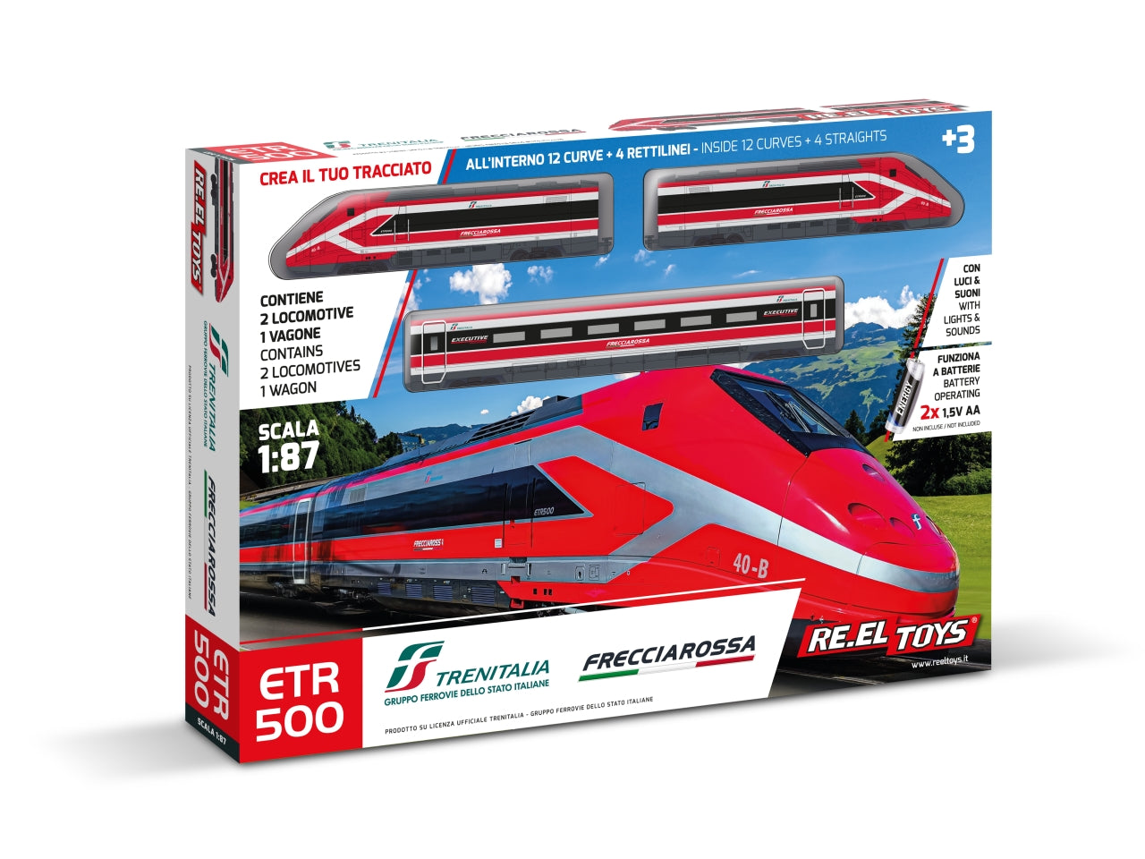 Treno Frecciarossa ETR 500E Rosso e Nero Plastica Scala 1:43 EtÃ  3+ | Re.El.Toys