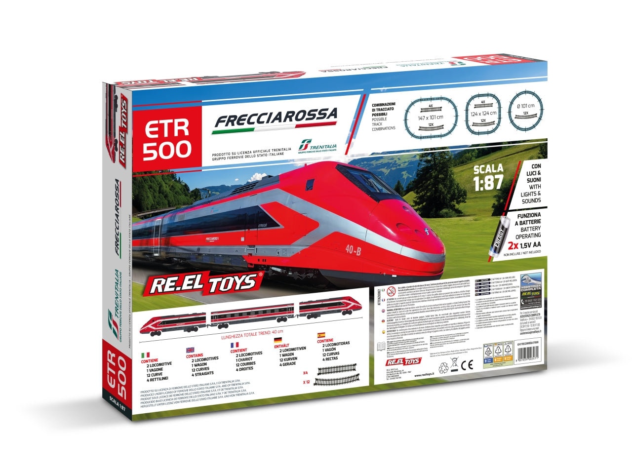 Treno Frecciarossa ETR 500E Rosso e Nero Plastica Scala 1:43 EtÃ  3+ | Re.El.Toys
