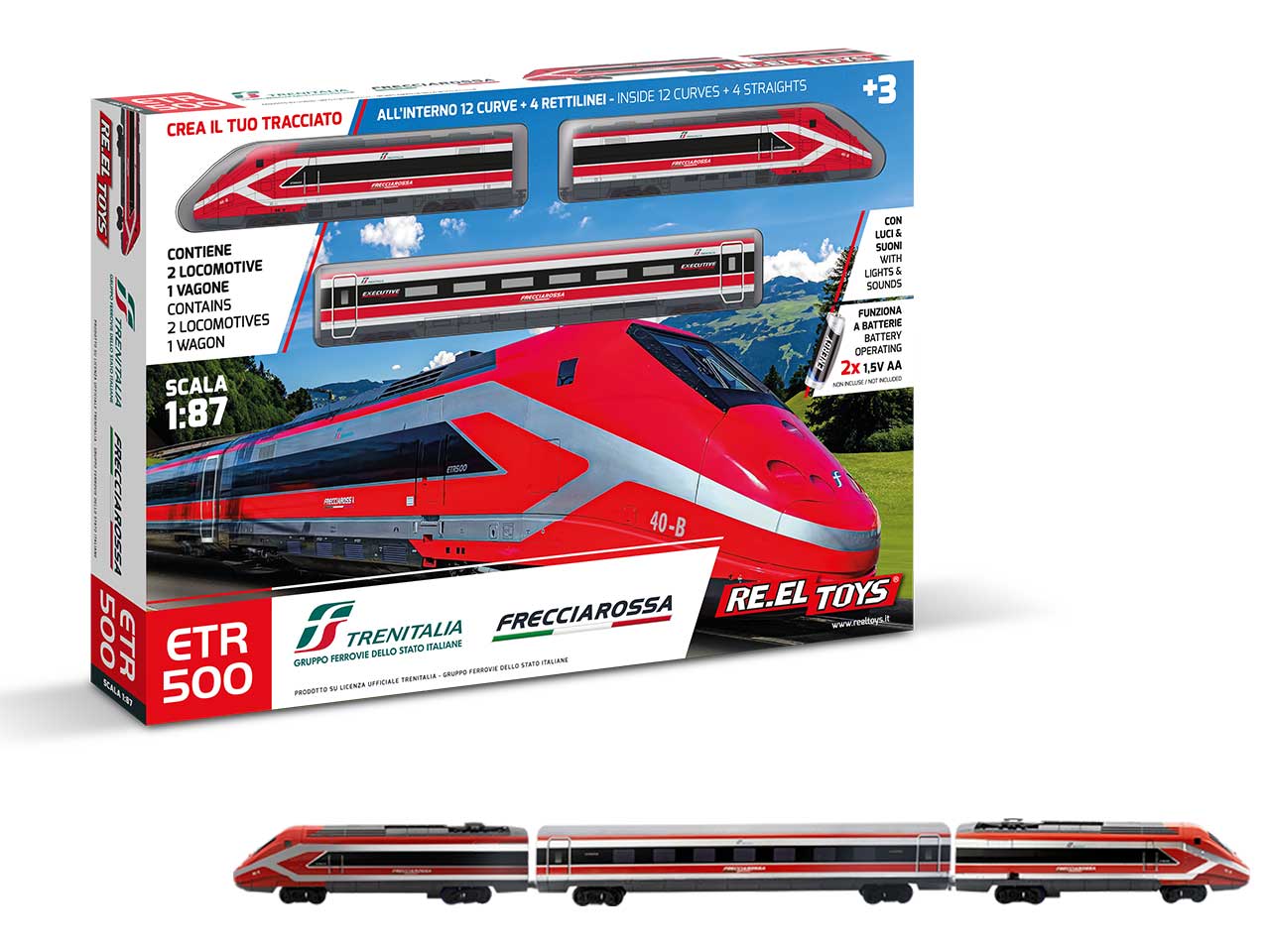 Treno Frecciarossa ETR 500E Rosso e Nero Plastica Scala 1:43 EtÃ  3+ | Re.El.Toys