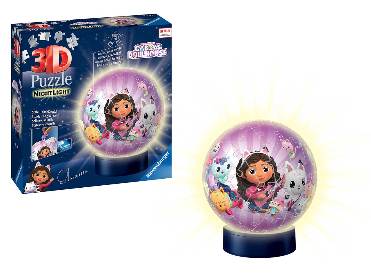 Nightlamp puzzle gabby's dollhouse composto da 72 pezzi per comporre una lampada da comodino a led con meccanismo di applauso $
