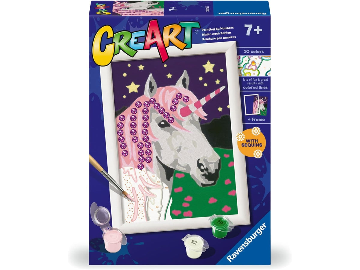 CreArt Serie Classic: Unicorno con Brillanti - Set da Dipingere con 10 Colori e Cornice - Ravensburger