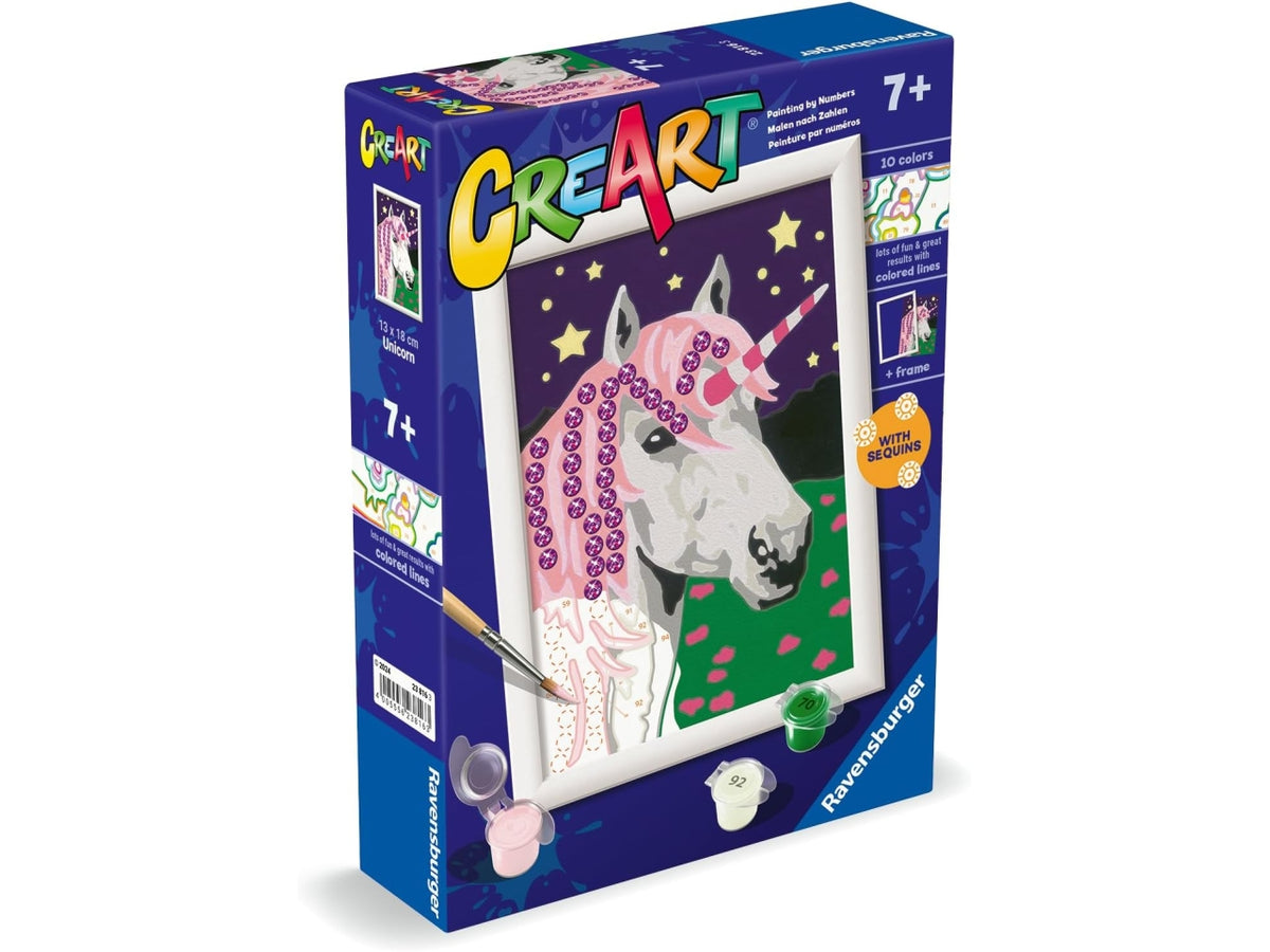 CreArt Serie Classic: Unicorno con Brillanti - Set da Dipingere con 10 Colori e Cornice - Ravensburger