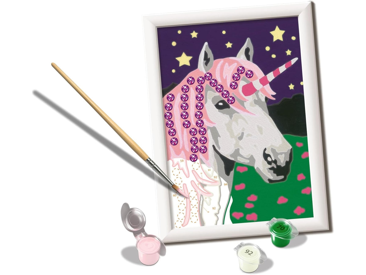 CreArt Serie Classic: Unicorno con Brillanti - Set da Dipingere con 10 Colori e Cornice - Ravensburger