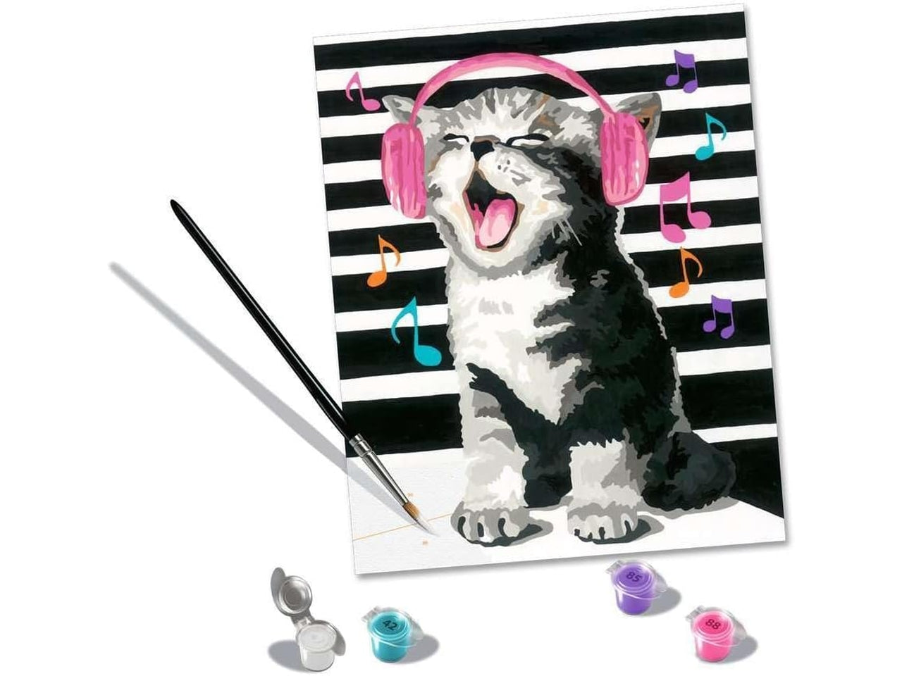 Ravensburger Creart, il gattino cantante, set per dipingere con i numeri, 21x31 cm per ragazzi dai 14+ anni