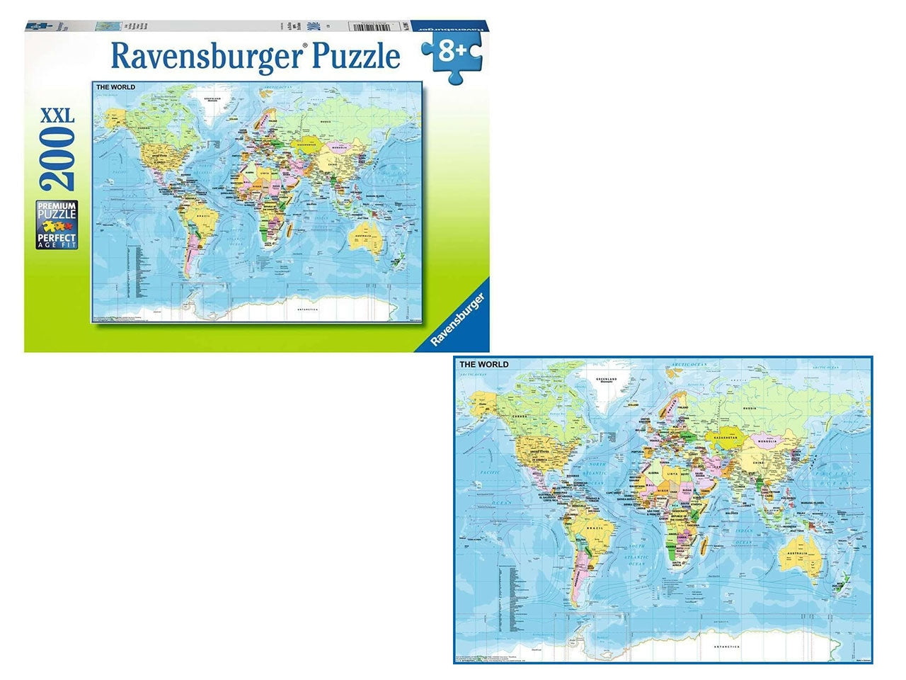 Puzzle Mappa del mondo, 200 Pezzi XXL, EtÃ  Raccomandata 8+ Anni - Ravensburger