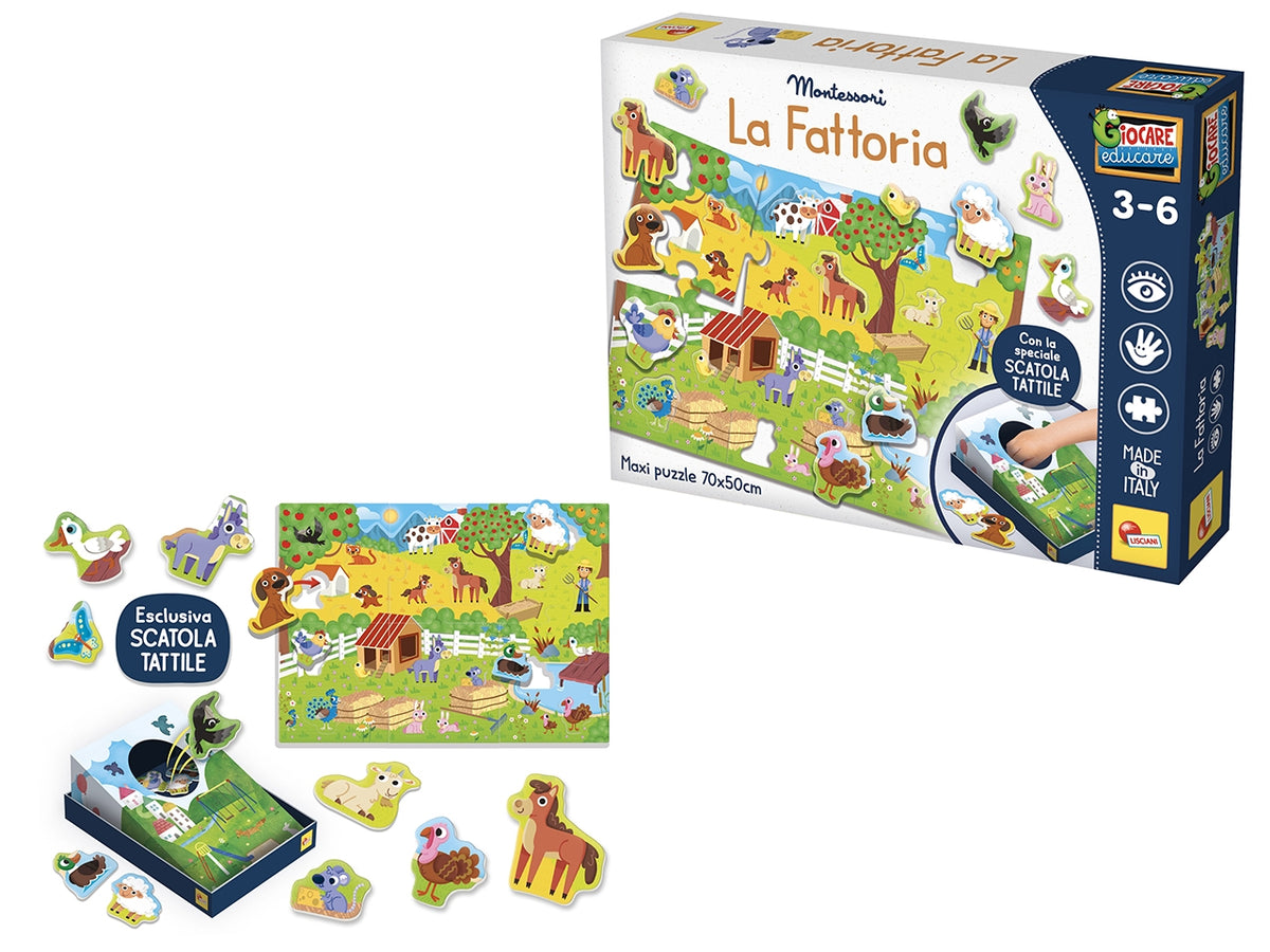 Montessori la fattoria gioco tattile con maxi puzzle, per bambini dai 3-6 anni lisciani