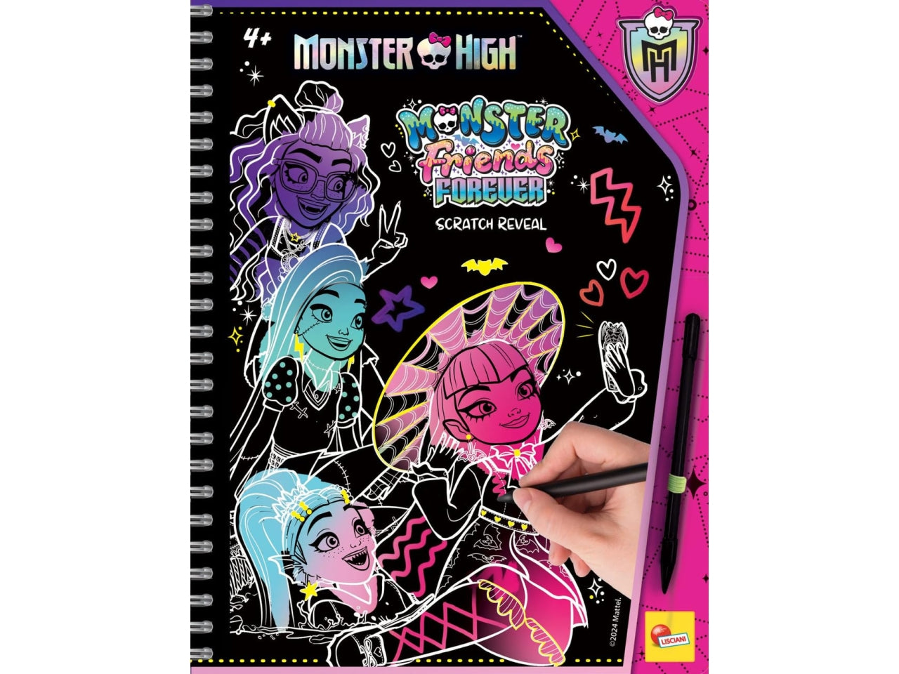 Monster high libro con spirale colorato da grattare piÃ¹ penna per bambine 4+ - Lisciani