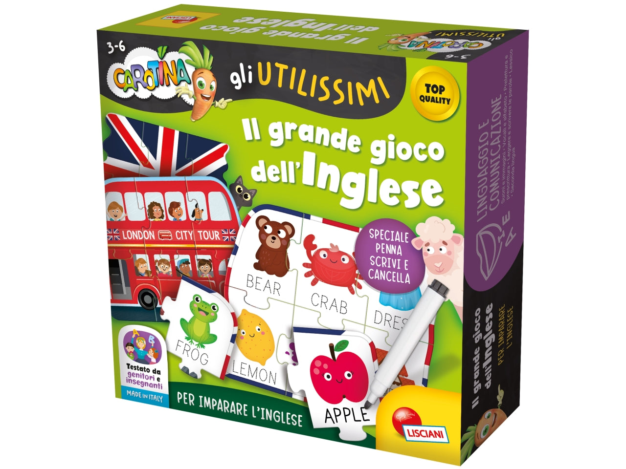 Gioco Educativo Prescolare Carotina Gli Utilissimi Il Grande Gioco dell'Inglese - Multicolor, per Bambini 3-6 Anni, Lisciani