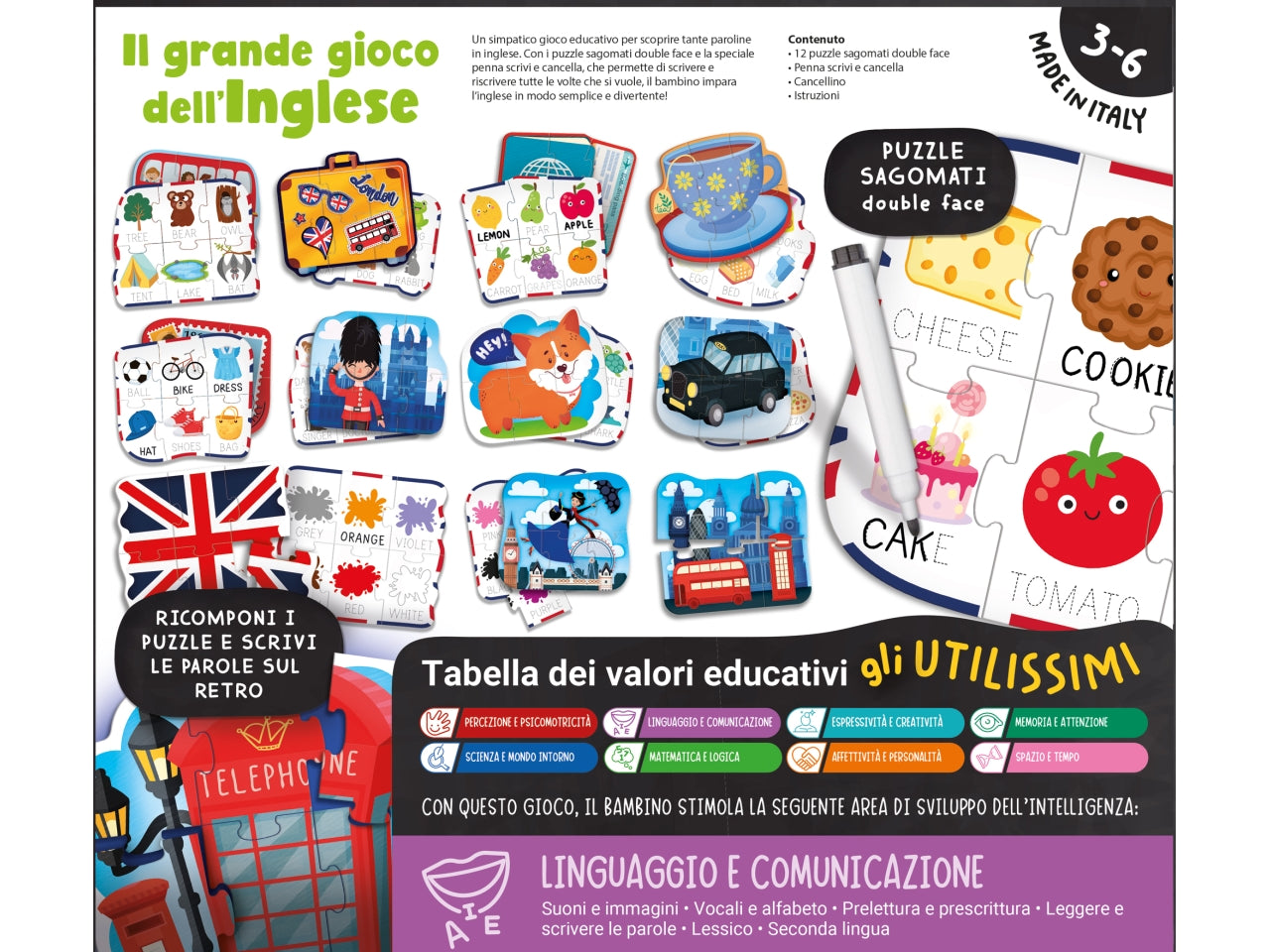 Gioco Educativo Prescolare Carotina Gli Utilissimi Il Grande Gioco dell'Inglese - Multicolor, per Bambini 3-6 Anni, Lisciani
