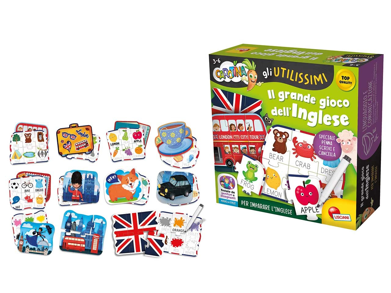 Gioco Educativo Prescolare Carotina Gli Utilissimi Il Grande Gioco dell'Inglese - Multicolor, per Bambini 3-6 Anni, Lisciani