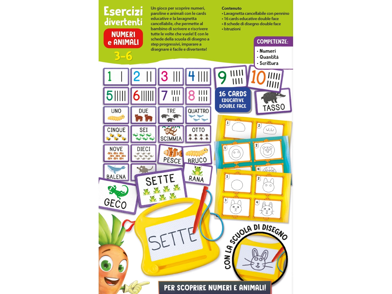 Gioco Educativo Prescolare Carotina Esercizi Divertenti Numeri e Animali - Multicolor, per Bambini 3-6 Anni, Lisciani