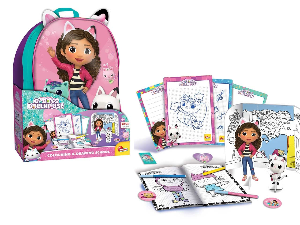 Gioco Creativo Gabby's Dollhouse Zainetto Coloring and Drawing School - Multicolor, per Bambini da 4 Anni, Lisciani