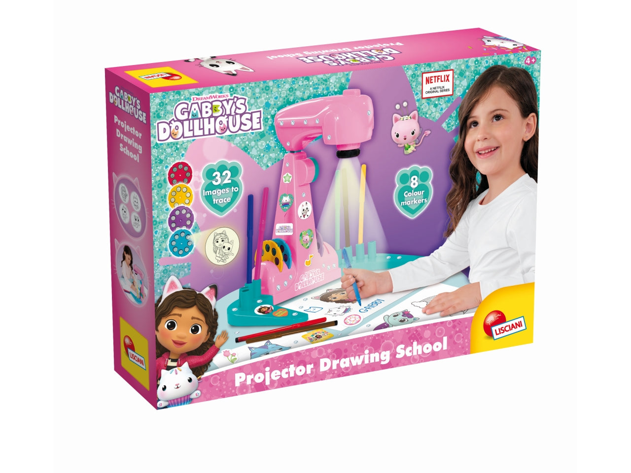 Gioco creativo gabby's dollhouse projector drawing school multicolor, per bambini da 4 anni, lisciani