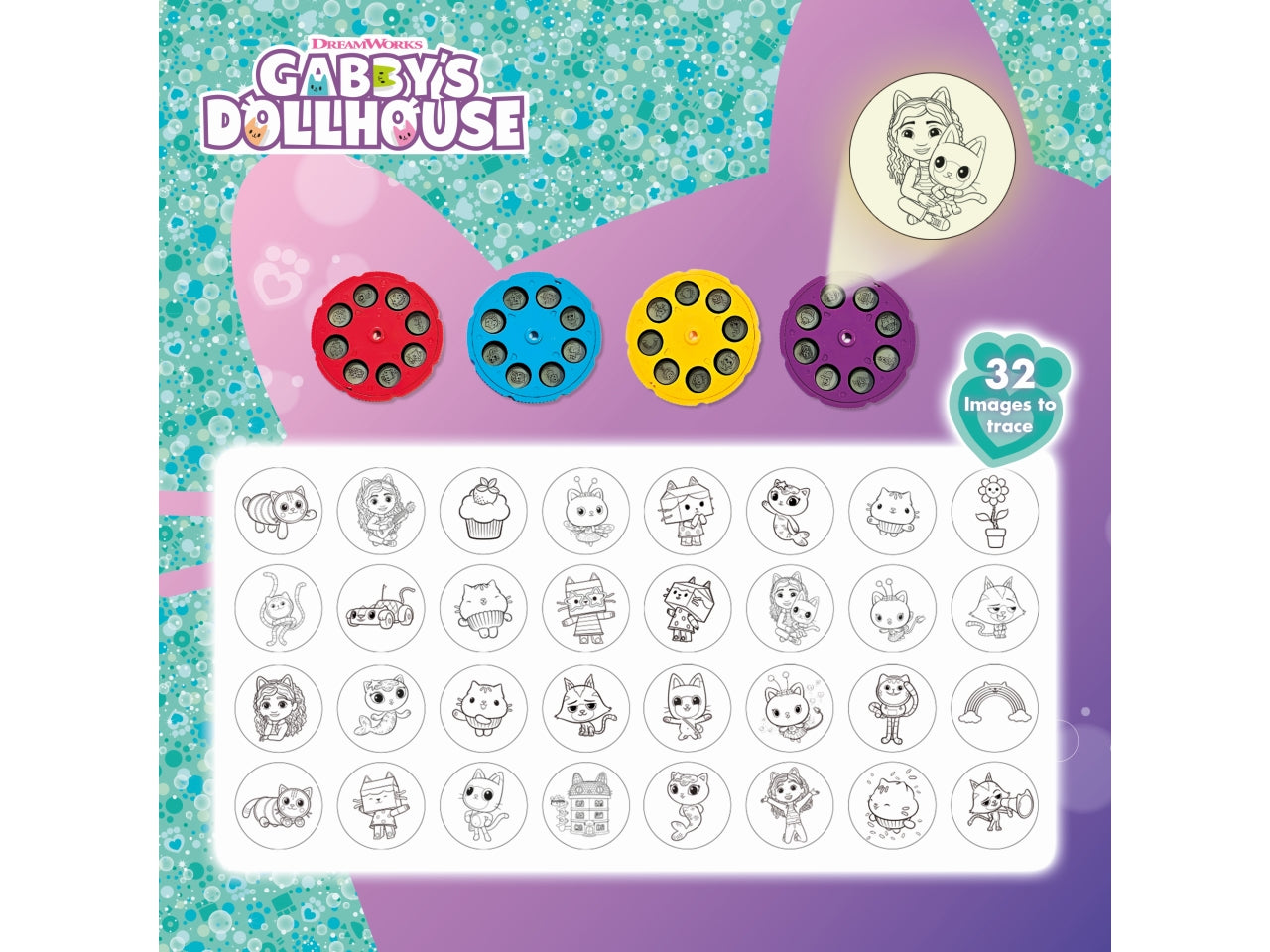 Gioco creativo gabby's dollhouse projector drawing school multicolor, per bambini da 4 anni, lisciani
