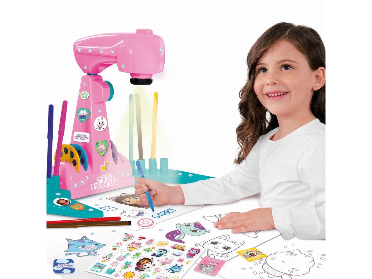Gioco creativo gabby's dollhouse projector drawing school multicolor, per bambini da 4 anni, lisciani
