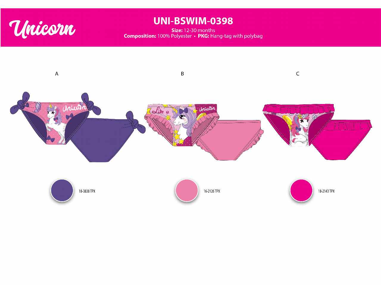 Costume da bagno bimba slip baby 12-30 mesi unicorno