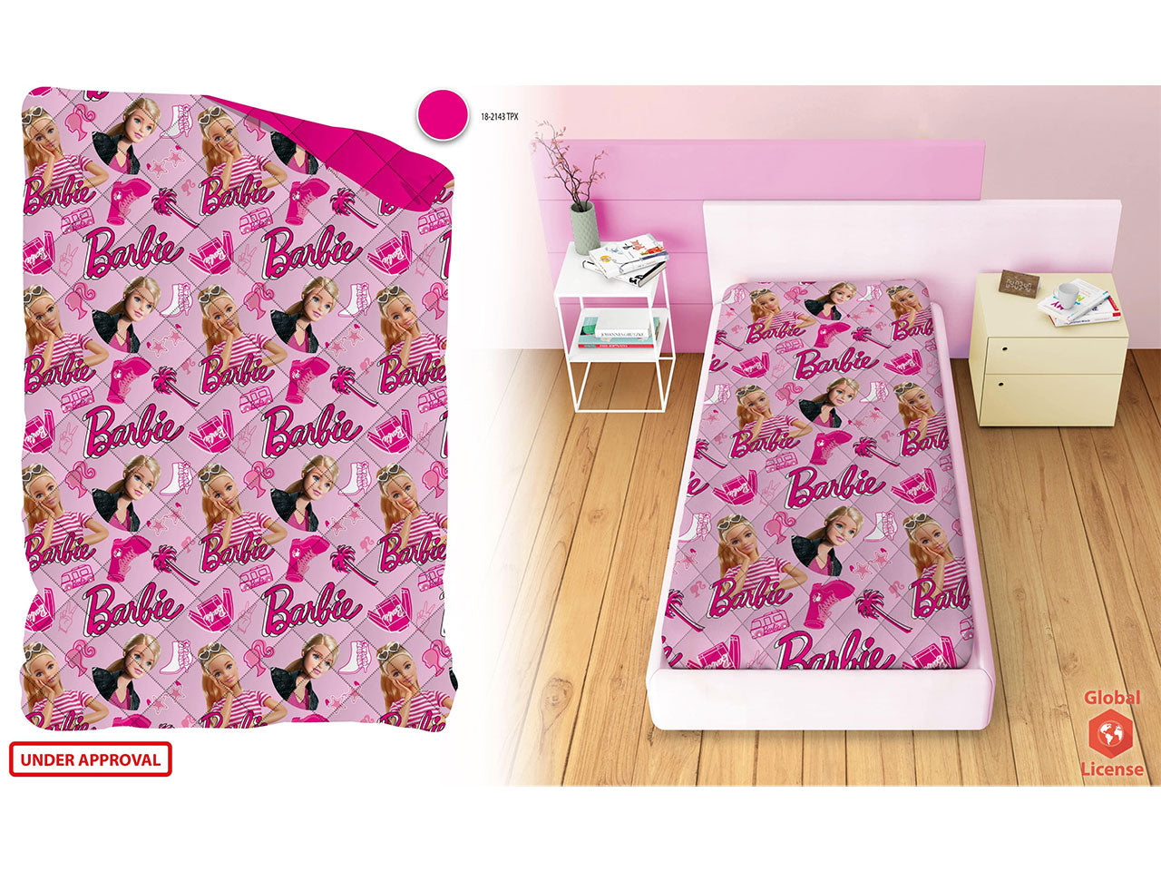 Copriletto trapuntato Barbie singolo primavera/autunno rosa in tessuto, 170x250 cm - Disney Home