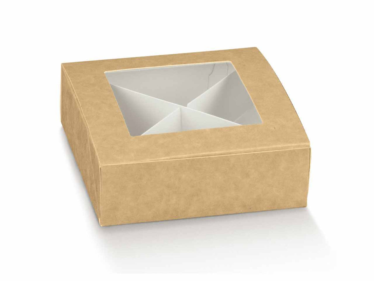 Scatola nature 12x12x4cm con finestra in plastica e divisori