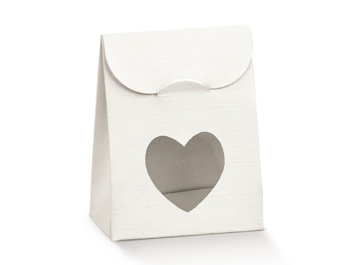 Sacchetto fibra bianca con cuore 6x3,5x8cm