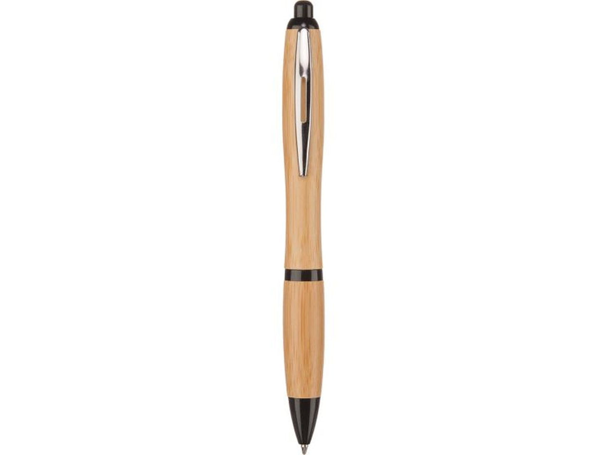 Penna a sfera in bamboo, metallo e plastica nera
