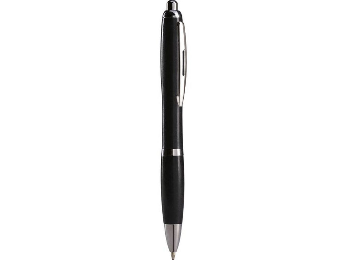 Penna a sfera nera in paglia di grano e abs con clip in metallo, chiusura a scatto, refill nero.