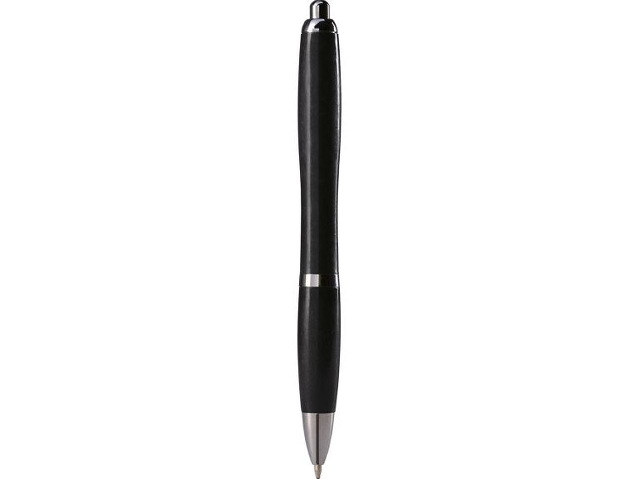 Penna a sfera nera in paglia di grano e abs con clip in metallo, chiusura a scatto, refill nero.