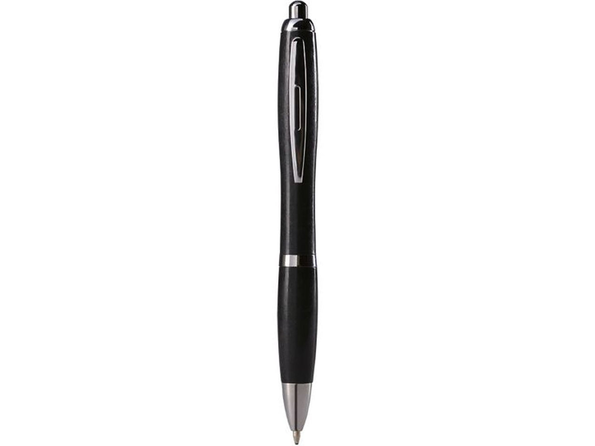 Penna a sfera nera in paglia di grano e abs con clip in metallo, chiusura a scatto, refill nero.