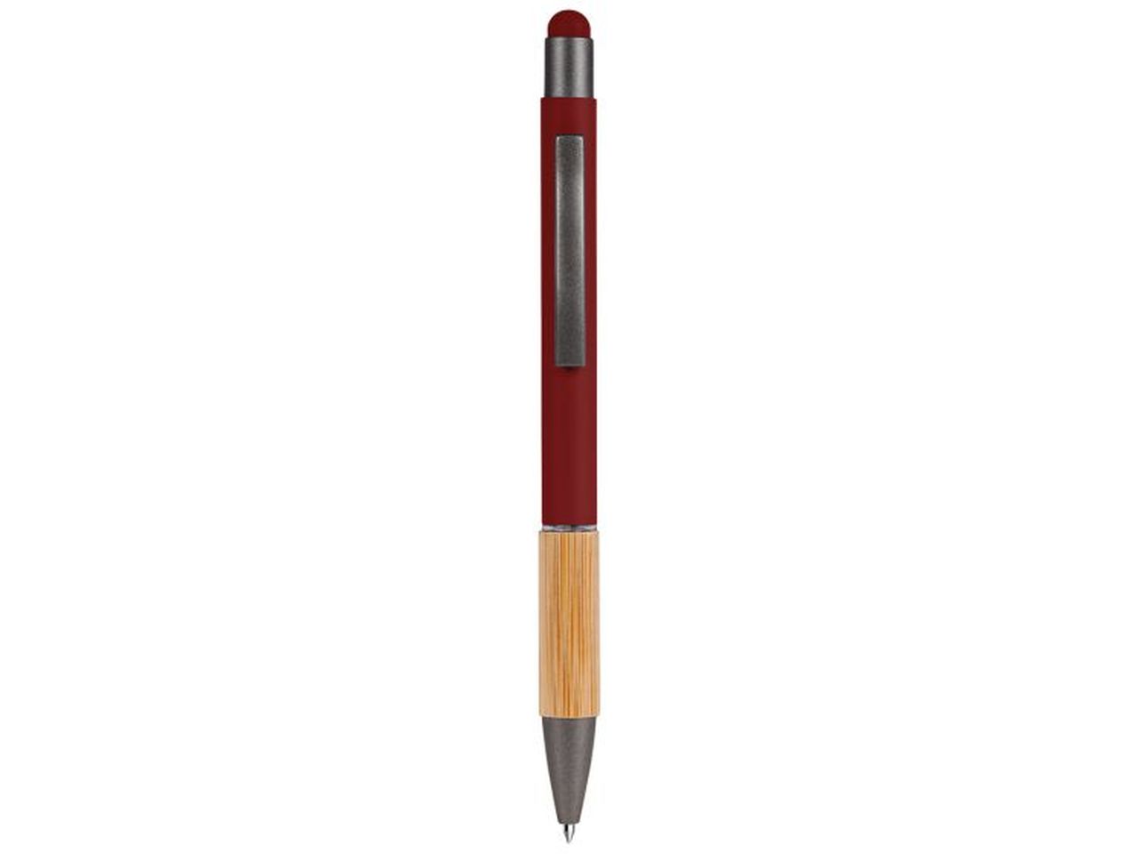 Penna a sfera con touch screen in alluminio, bamboo, plastica e metallo rossa