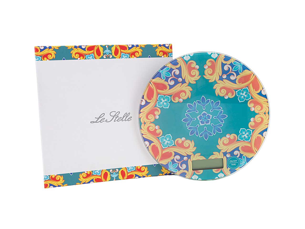 Bilancia digitale in vetro bomboniera romantica con fantasia maioliche, batteria inclusa - 19x2cm - Le Stelle