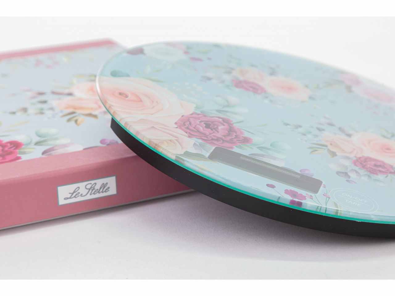 Bilancia digitale in vetro bomboniera romantica con fantasia floreale, batteria inclusa - 19x2cm - Le Stelle