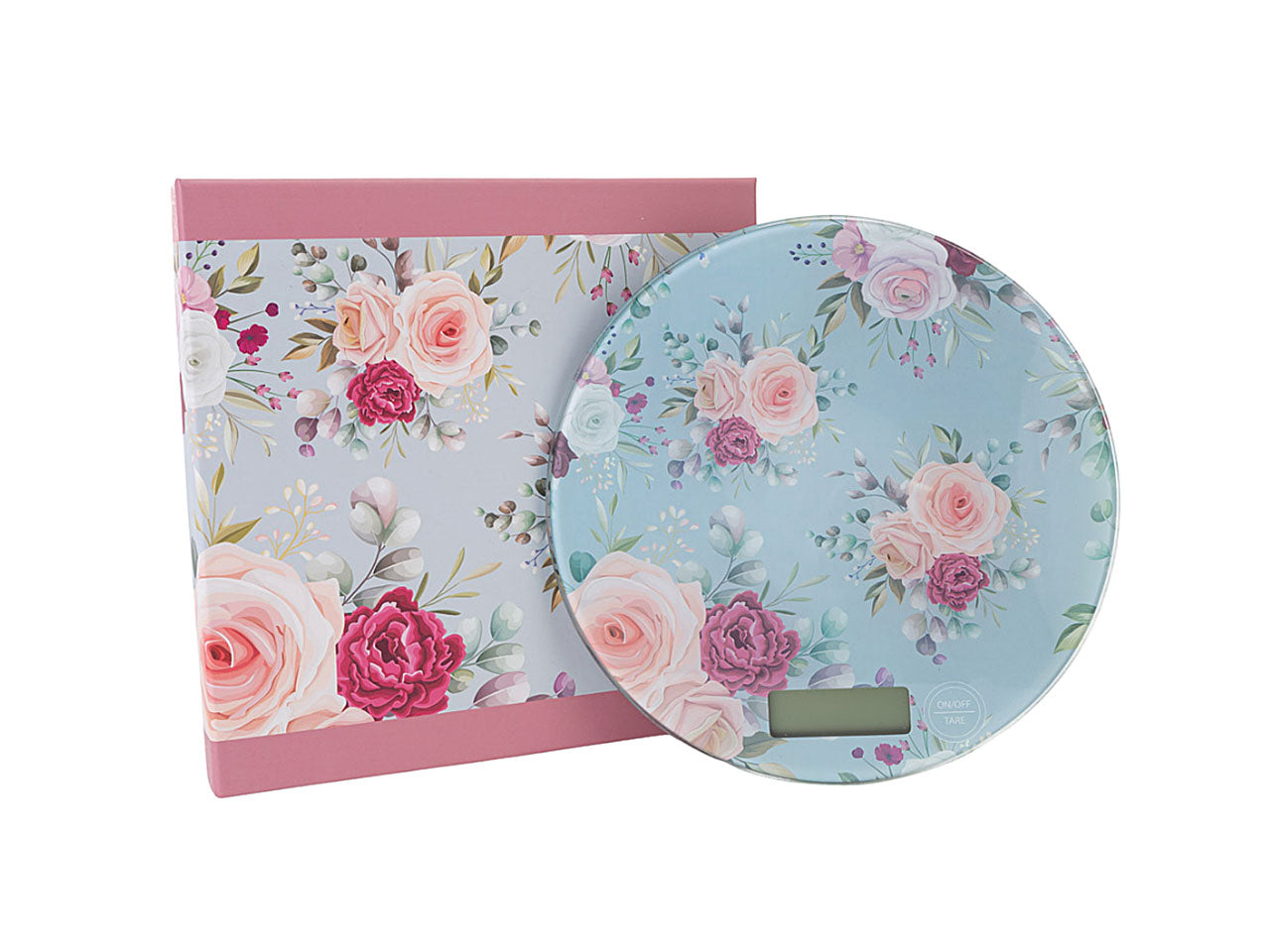 Bilancia digitale in vetro bomboniera romantica con fantasia floreale, batteria inclusa - 19x2cm - Le Stelle