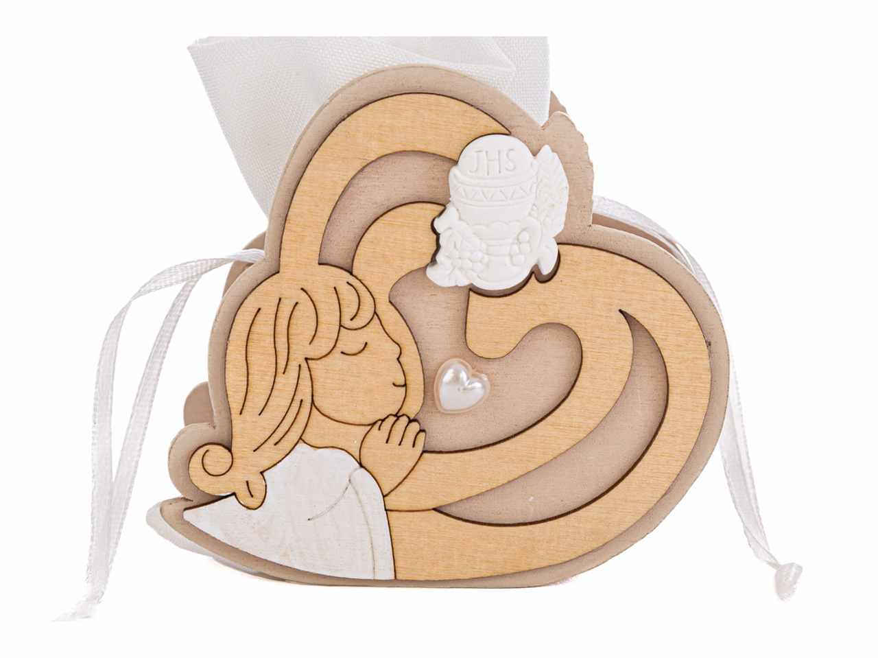Sacchetto porta confetti in legno per comunione girl 4x8xh.10 cm