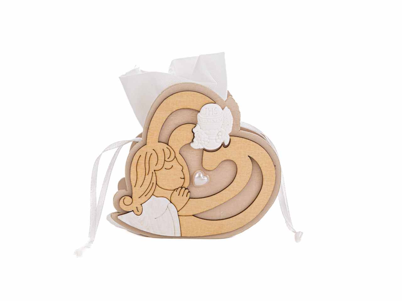 Sacchetto porta confetti in legno per comunione girl 4x8xh.10 cm