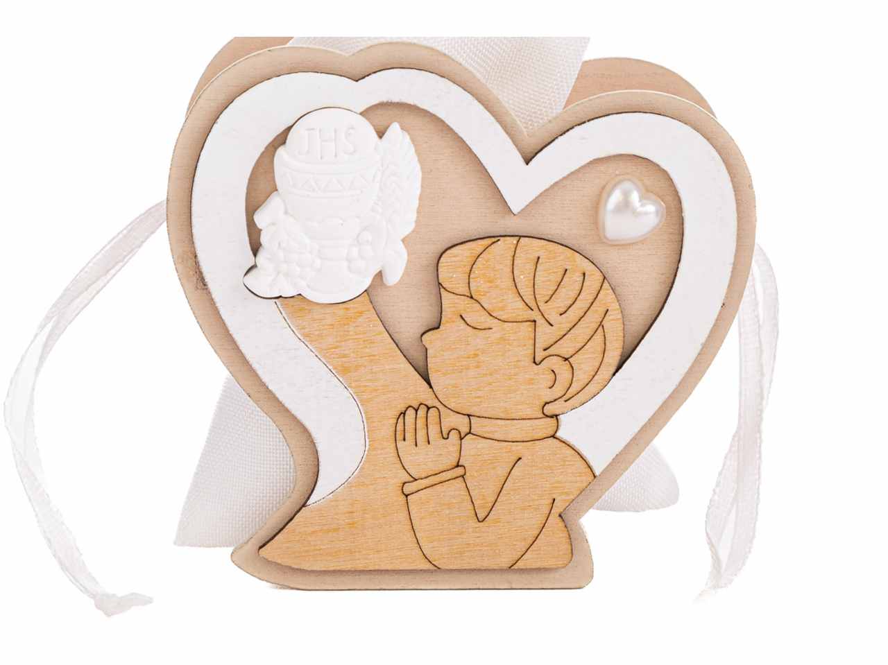 Sacchetto porta confetti in legno per comunione boy 3,5x6,5xh.8,5 cm