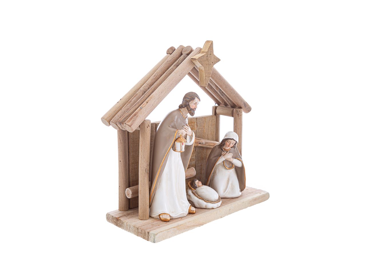 Nativita' in resina con capanna in legno 19x8,5xh.19cm