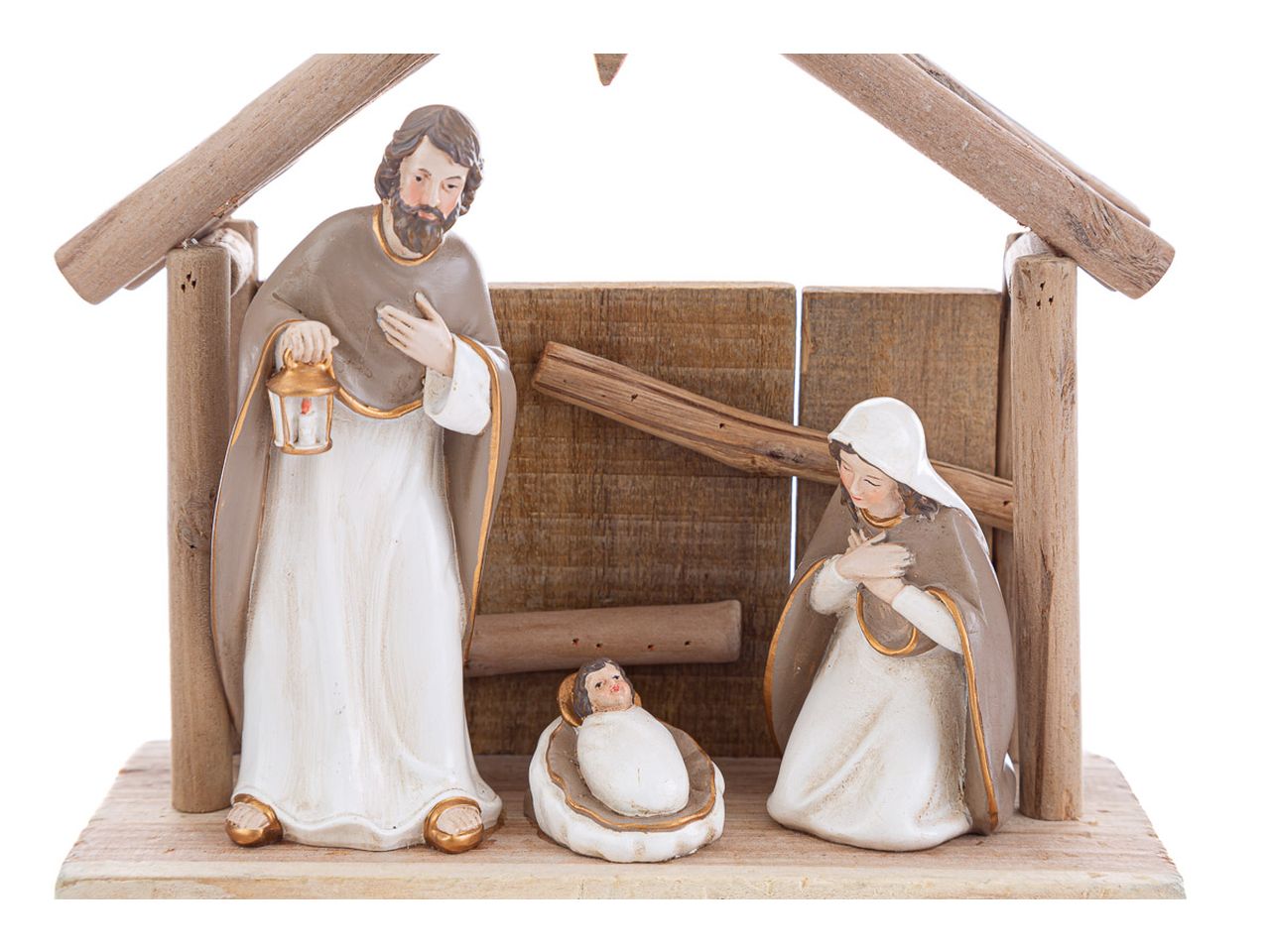 Nativita' in resina con capanna in legno 19x8,5xh.19cm