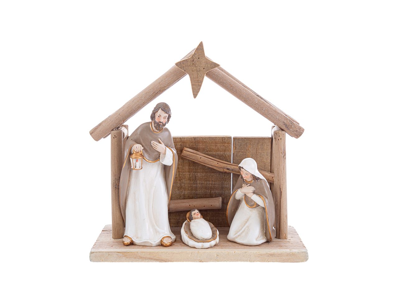 Nativita' in resina con capanna in legno 19x8,5xh.19cm