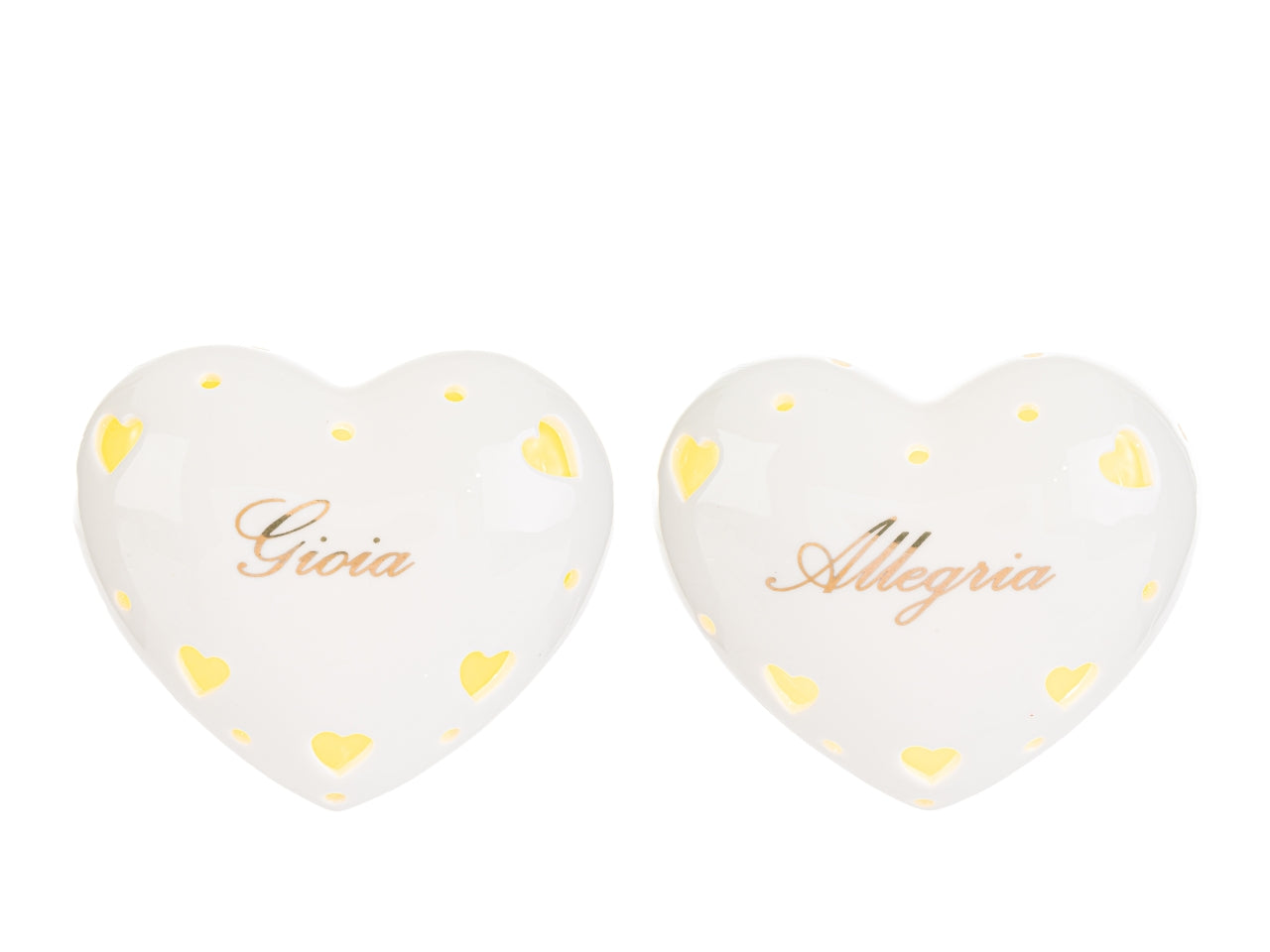 Cuore in porcellana con led in 4 assortimenti misura 11x9,5xh.5cm con astuccio carta pieghevole misura 11x9xh.13cm