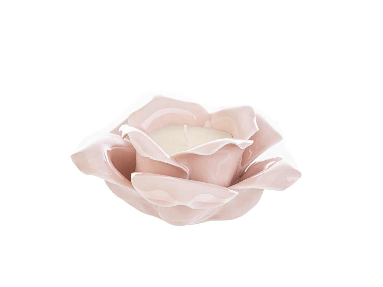 Candela profumata bomboniera con rosa in porcellana colore rosa, 14x14xh.7,5 cm - Le Stelle