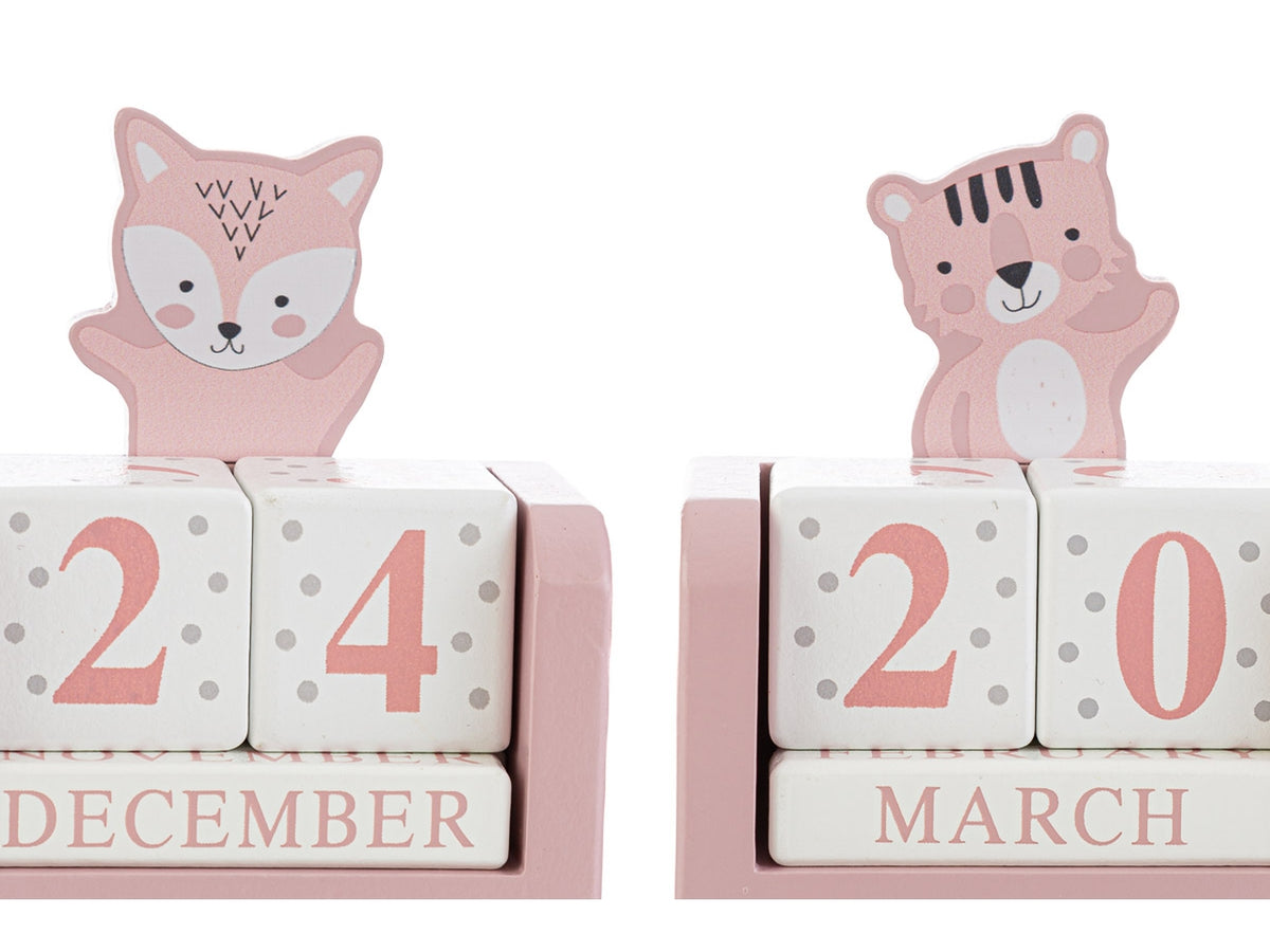Datario rosa bomboniera nascita bimba in legno, idea regalo battesimo, 4 soggetti assortiti - 8x4,5x9cm - Le Stelle